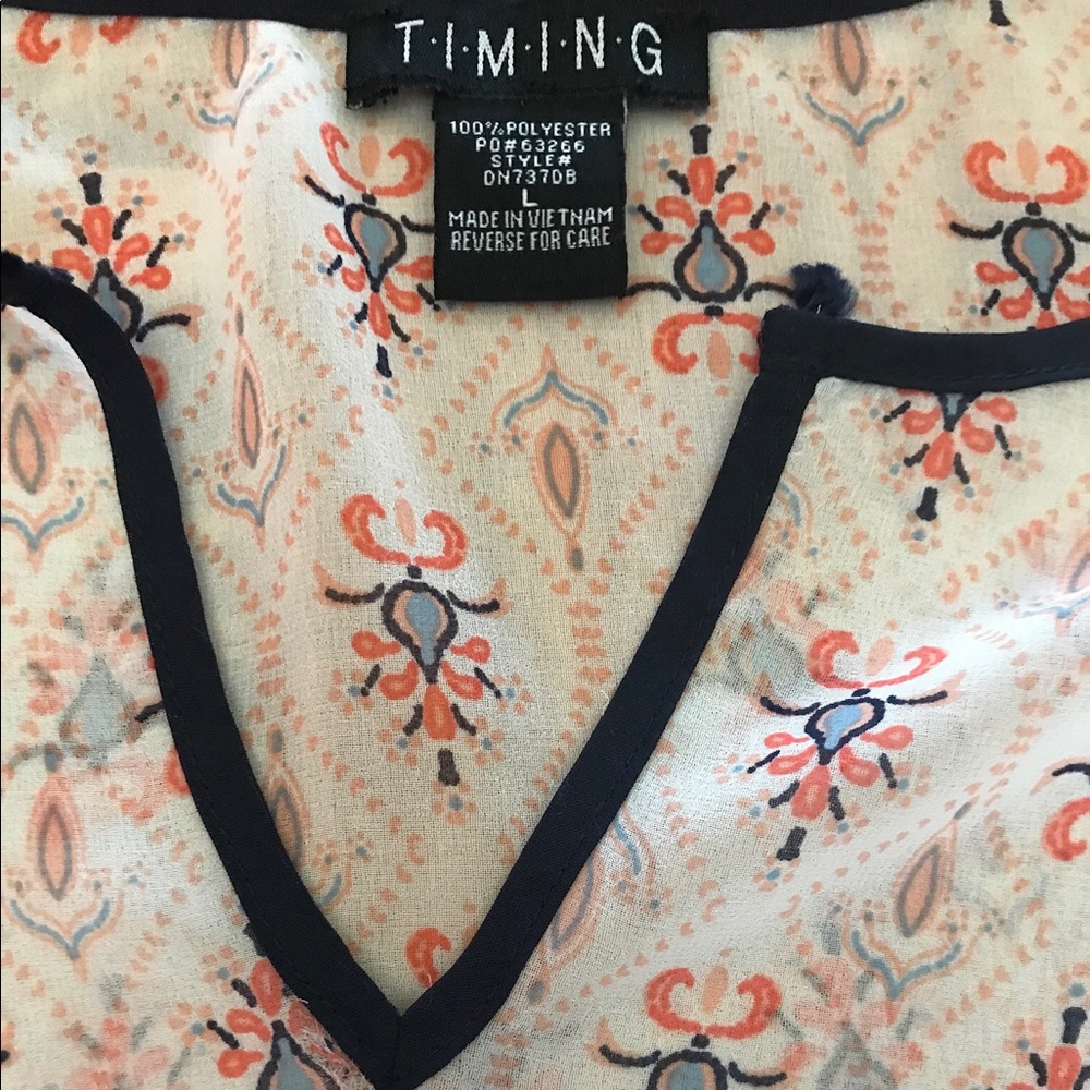 Sheer multi-color 100% polyester blouse Sz L - Picture 5 of 6